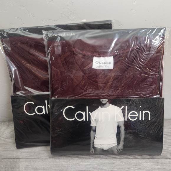Vintage Calvin Klein Maroon Undershirts Size L Cotton Y2k 1999 Style U9078 Crew - Picture 1 of 11